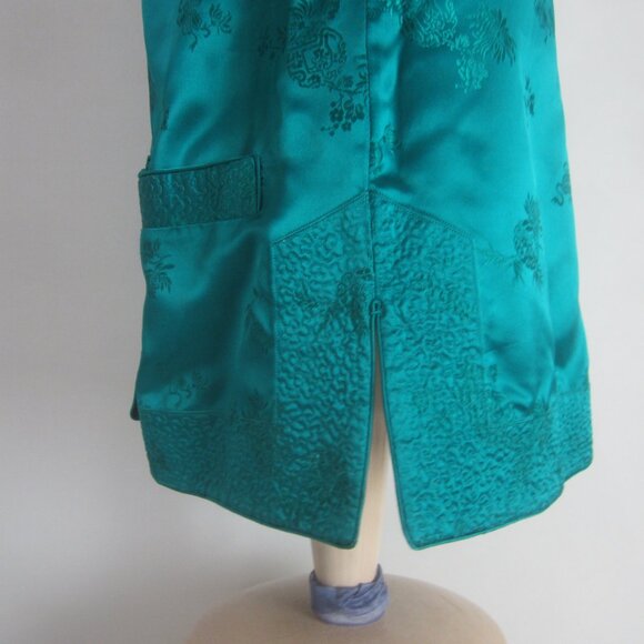 Vtg Solz Squirrel Womens M Turquoise Black Reversible Kimono Satin Jacket Blazer - Picture 12 of 13